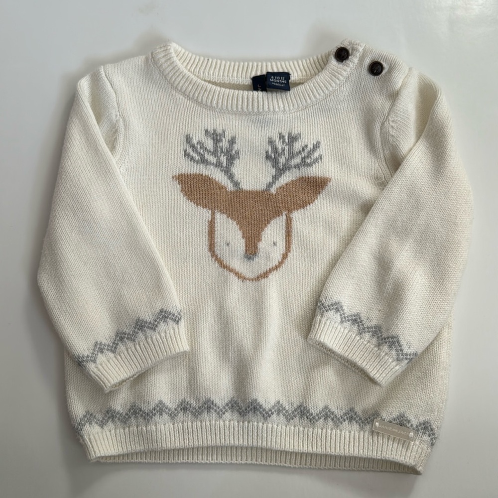 Janie and Jack - Ivory Reindeer sweater, 6-12